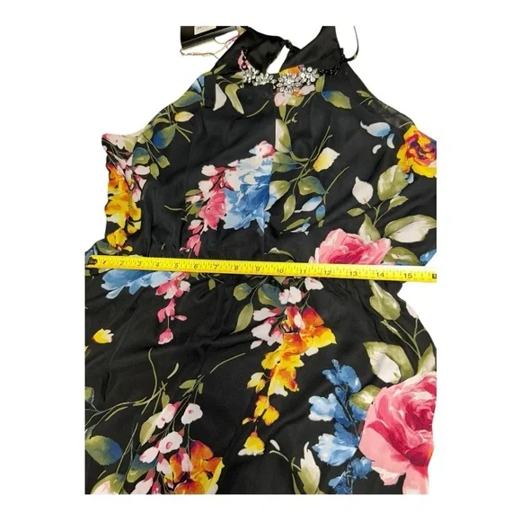 Crystal Doll Maxi Dress Womens XL black Floral Beaded Neck Sleeveless Lined NWT - Picture 10 of 13